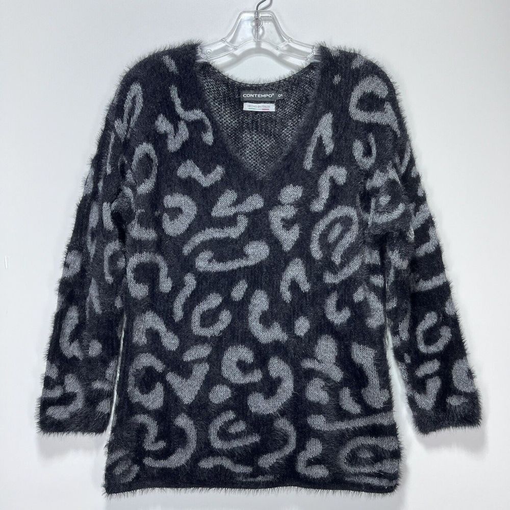 Contempo Womens Sweater Size S Multicolor V-Neck Abstract Long Sleeve Italy Made